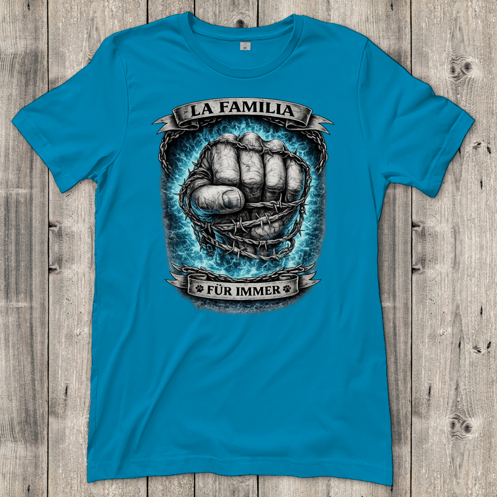 Damen T-Shirt La Familia für immer mit Deutsche Dogge