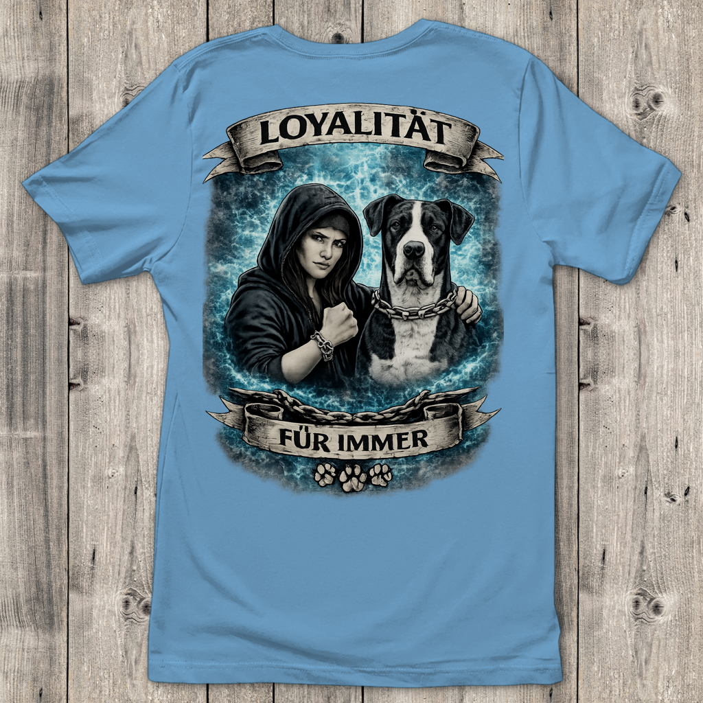 Damen T-Shirt La Familia für immer mit Deutsche Dogge