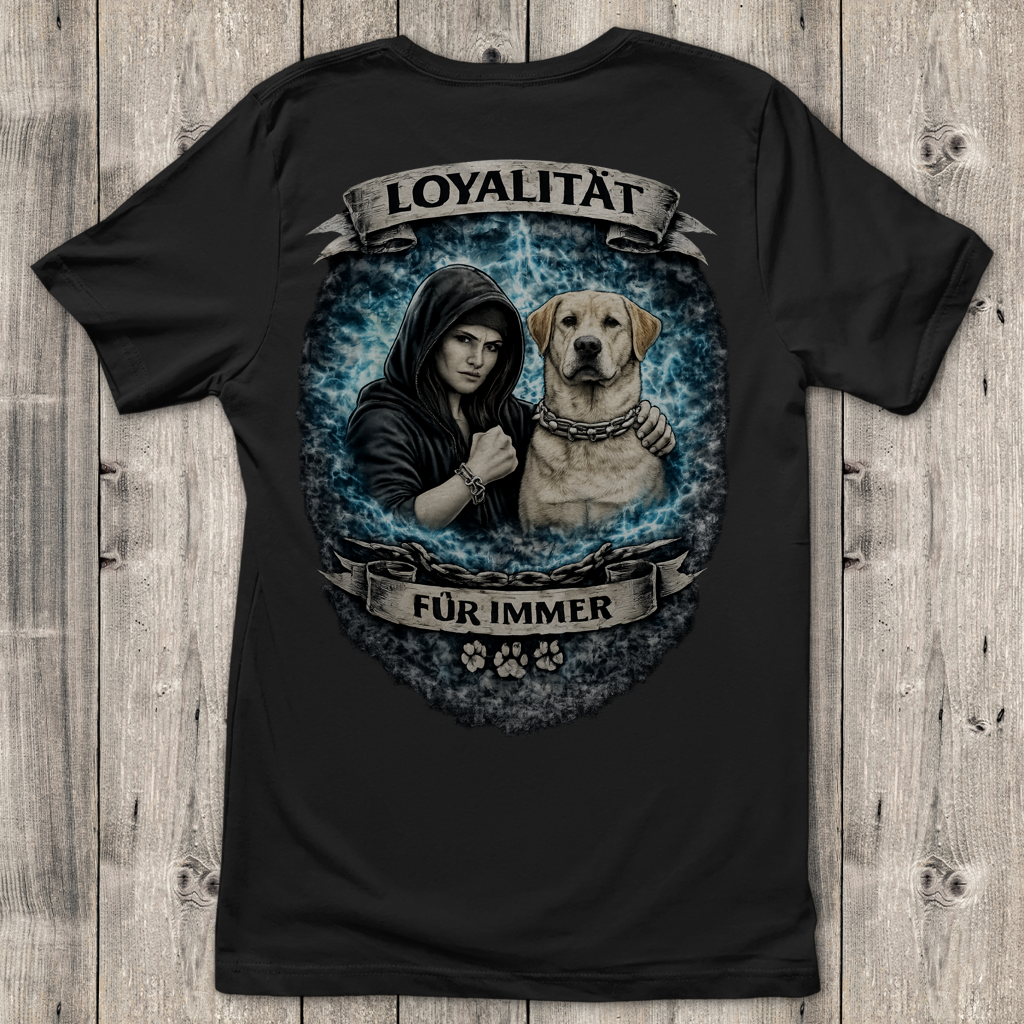 Damen T-Shirt La Familia für immer mit Labrador