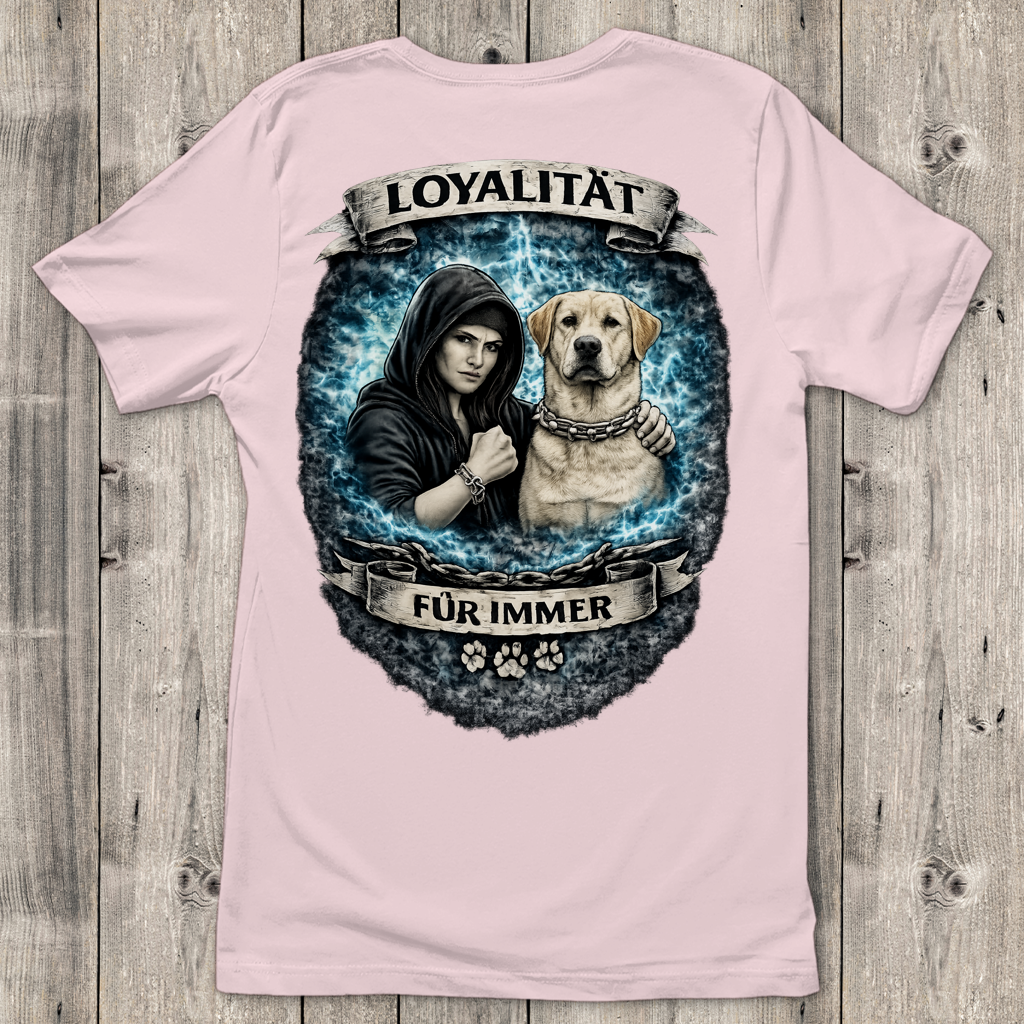 Damen T-Shirt La Familia für immer mit Labrador