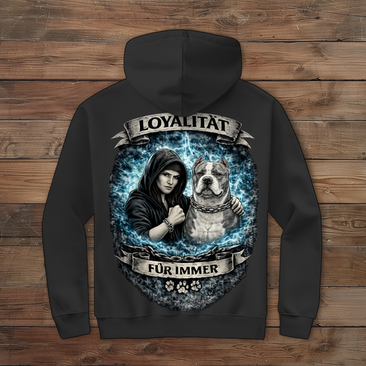 Damen Zipper Hoodie La Familia für immer mit American Bully