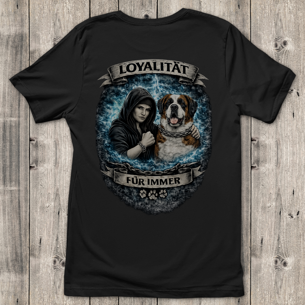 Damen T-Shirt La Familia für immer mit Bernhardiner