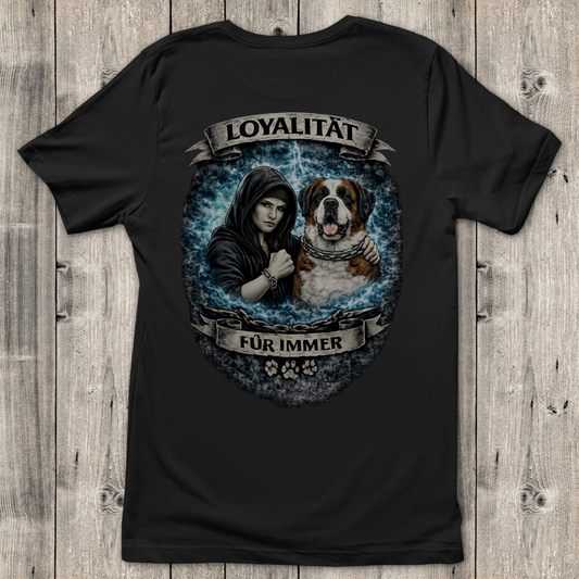Damen T-Shirt La Familia für immer mit Bernhardiner