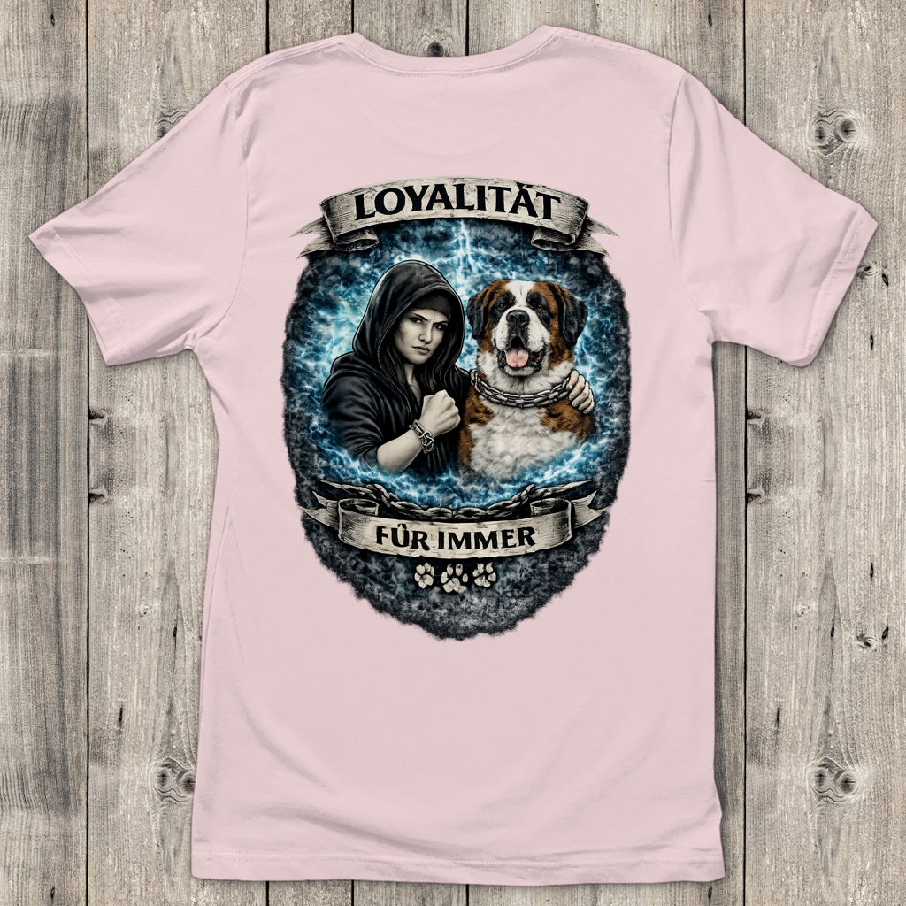 Damen T-Shirt La Familia für immer mit Bernhardiner