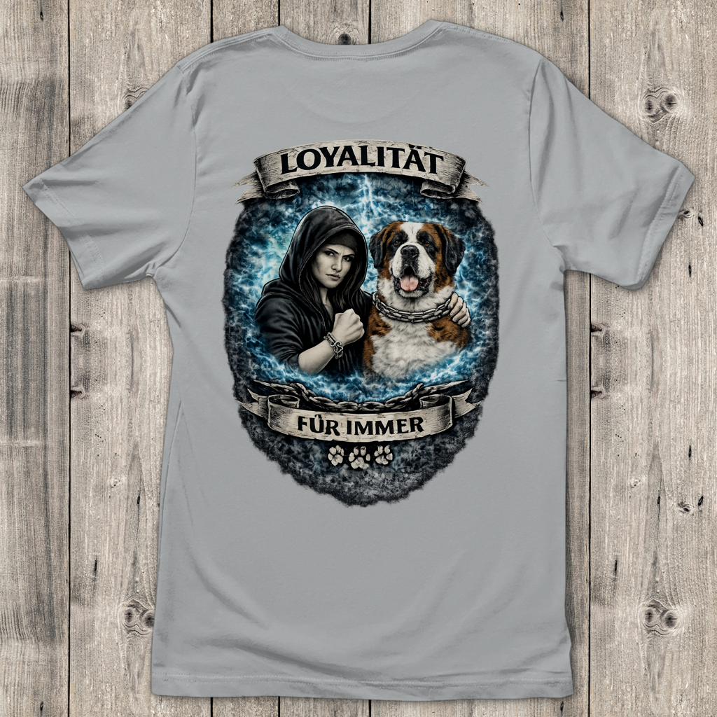 Damen T-Shirt La Familia für immer mit Bernhardiner