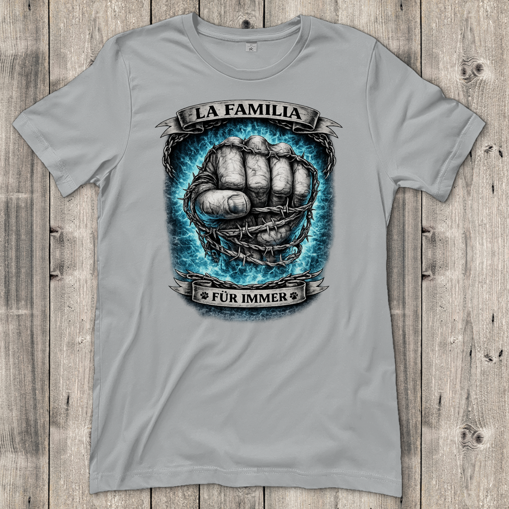 Damen T-Shirt La Familia für immer mit Bernhardiner