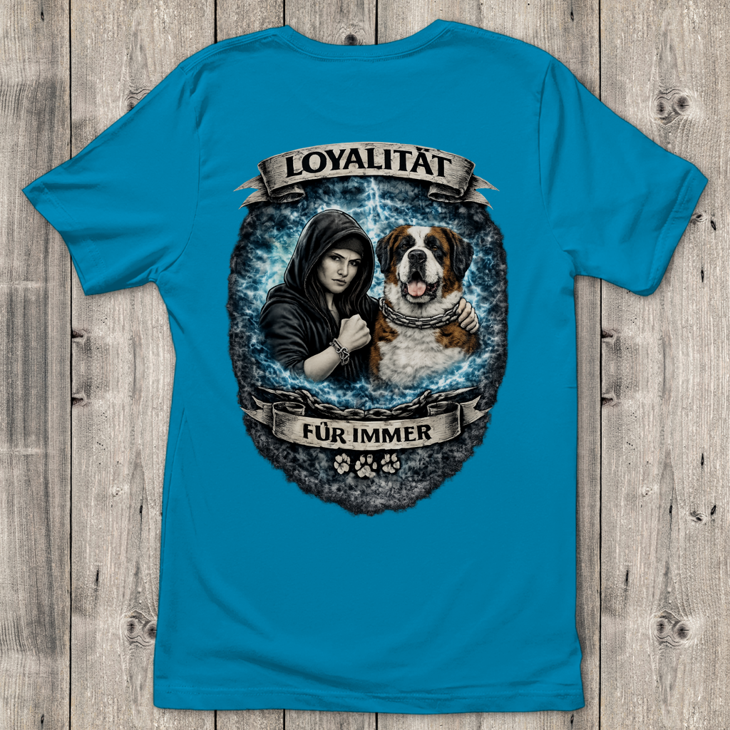 Damen T-Shirt La Familia für immer mit Bernhardiner
