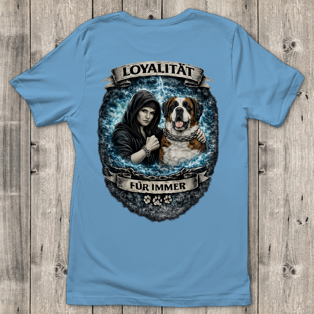 Damen T-Shirt La Familia für immer mit Bernhardiner