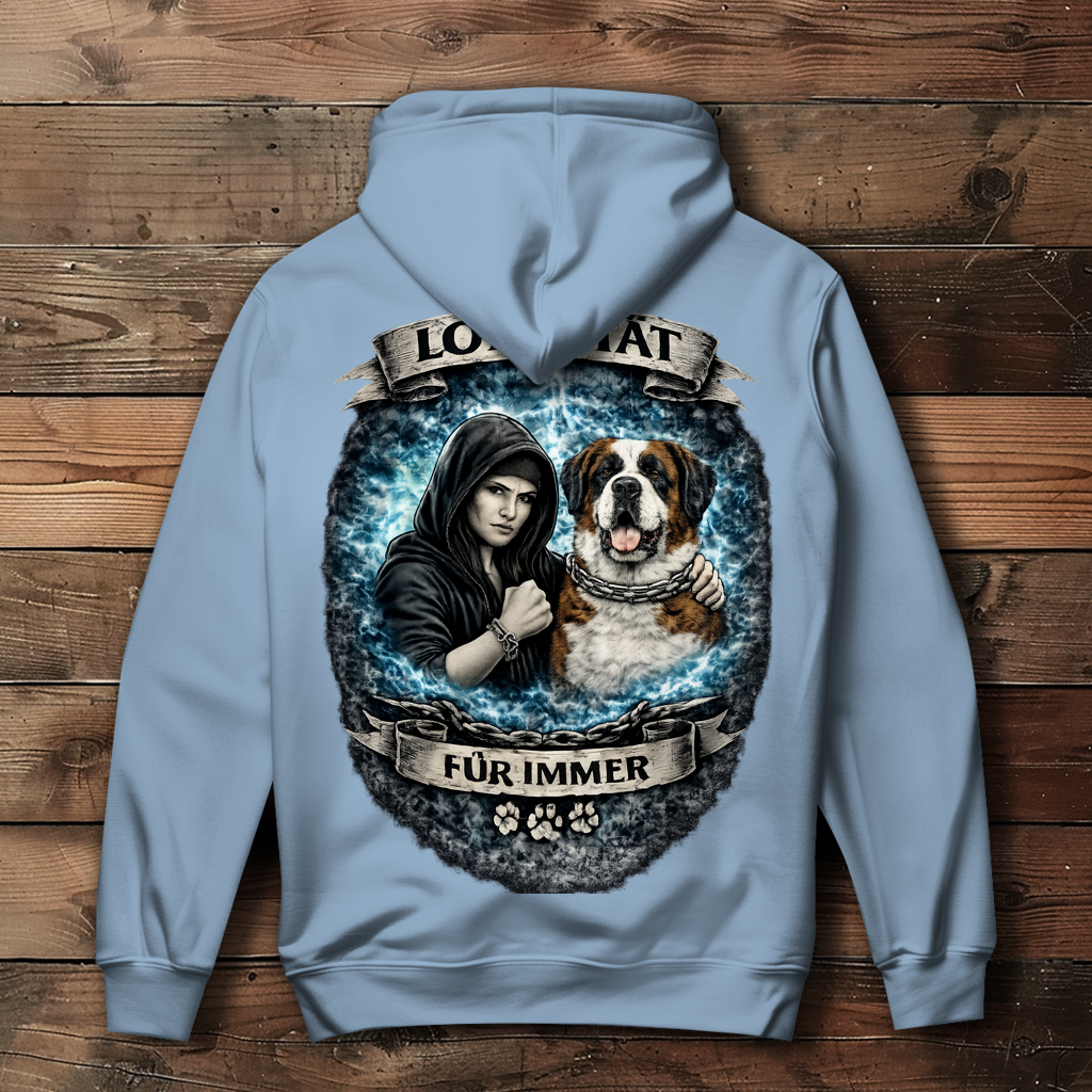 Damen Hoodie La Familia für immer mit Bernhardiner