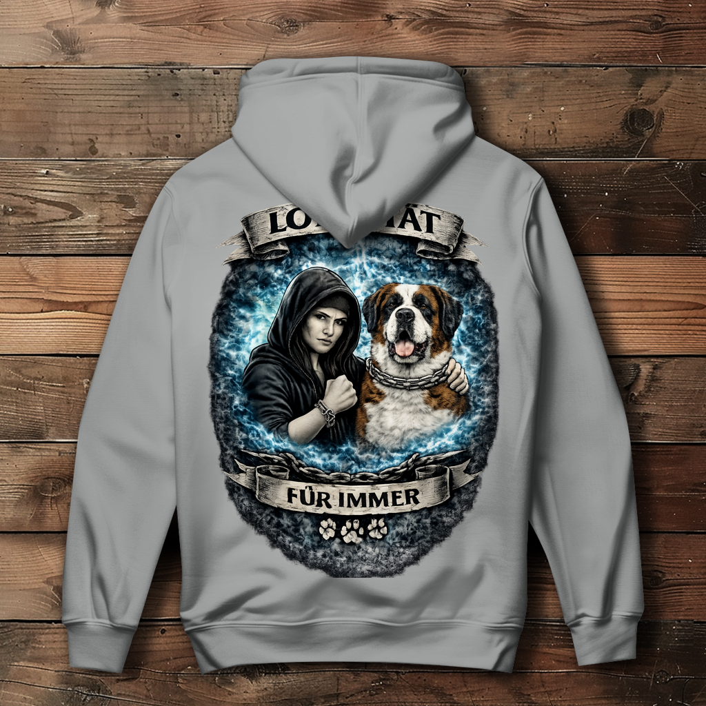 Damen Hoodie La Familia für immer mit Bernhardiner