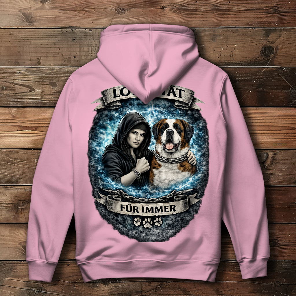Damen Hoodie La Familia für immer mit Bernhardiner