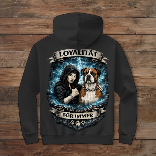 Damen Zipper Hoodie La Familia für immer mit Bulldogge