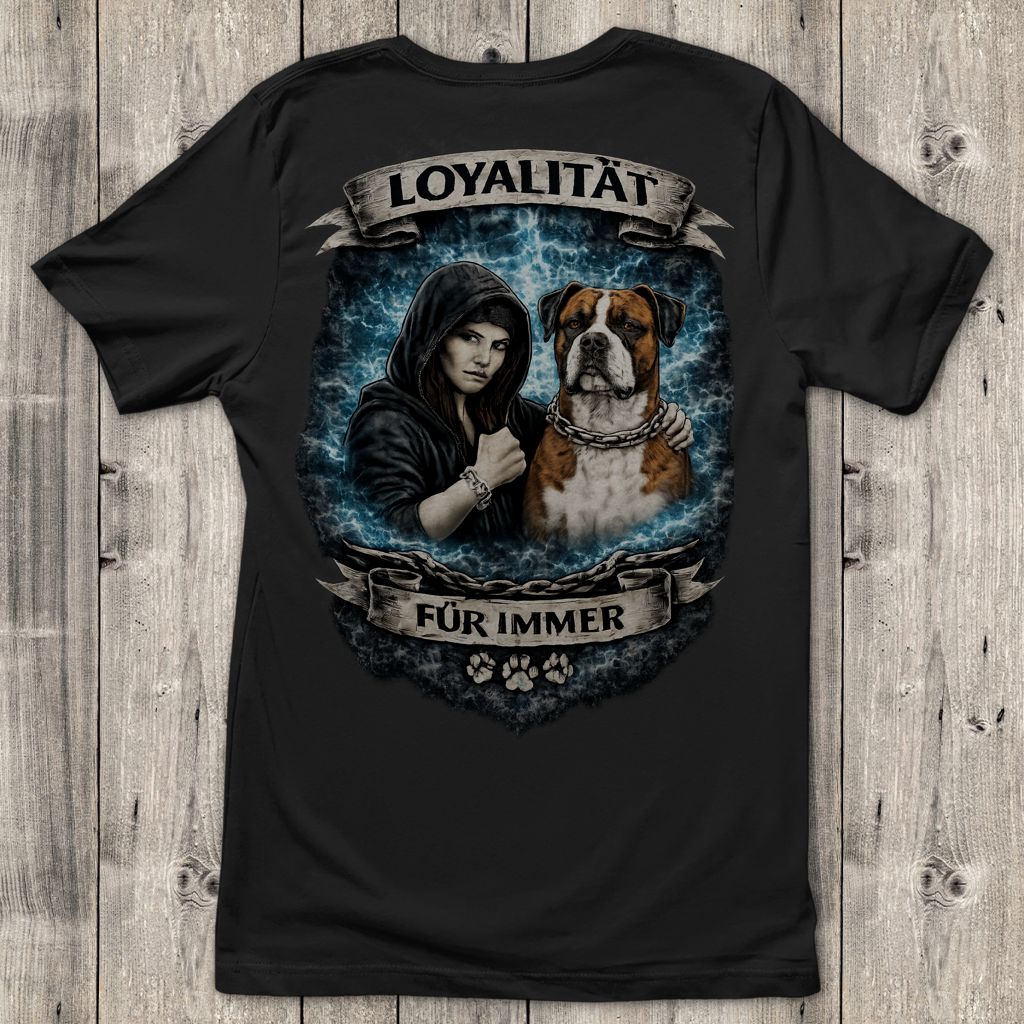 Damen T-Shirt La Familia für immer mit Bulldogge