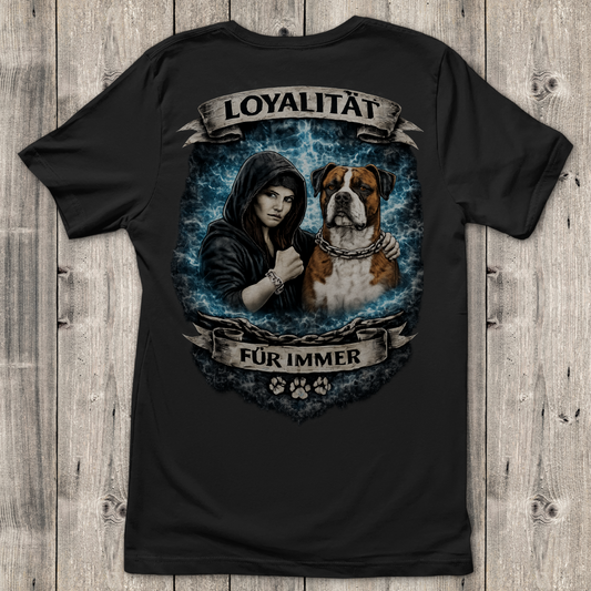 Damen T-Shirt La Familia für immer mit Bulldogge