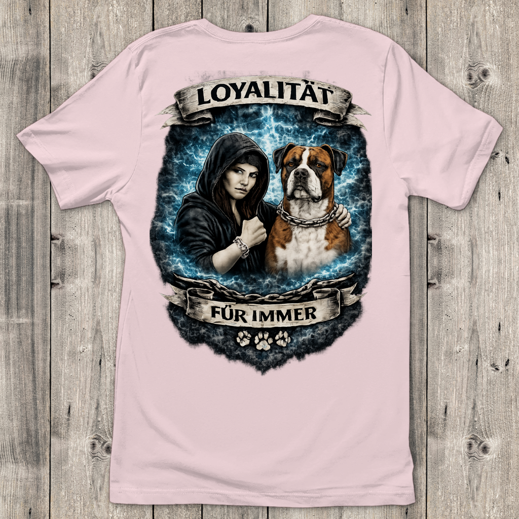 Damen T-Shirt La Familia für immer mit Bulldogge