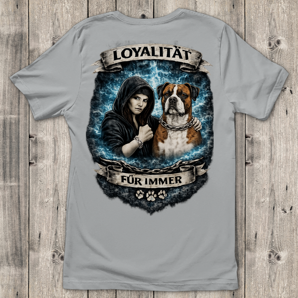 Damen T-Shirt La Familia für immer mit Bulldogge