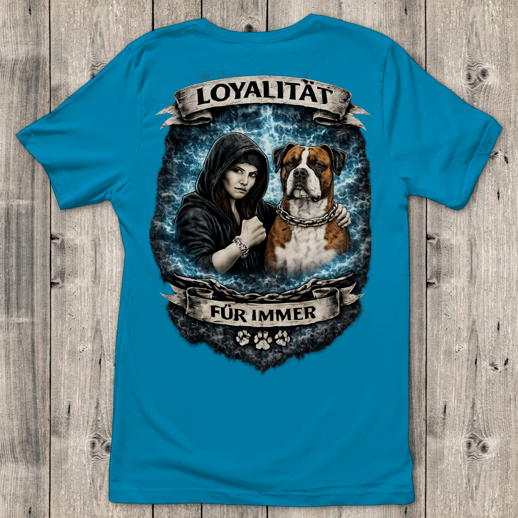 Damen T-Shirt La Familia für immer mit Bulldogge