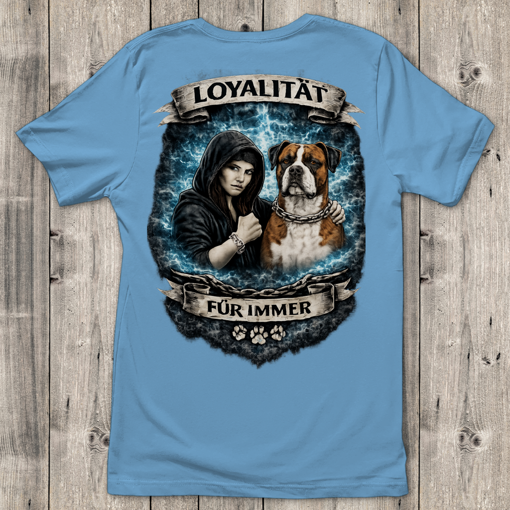 Damen T-Shirt La Familia für immer mit Bulldogge