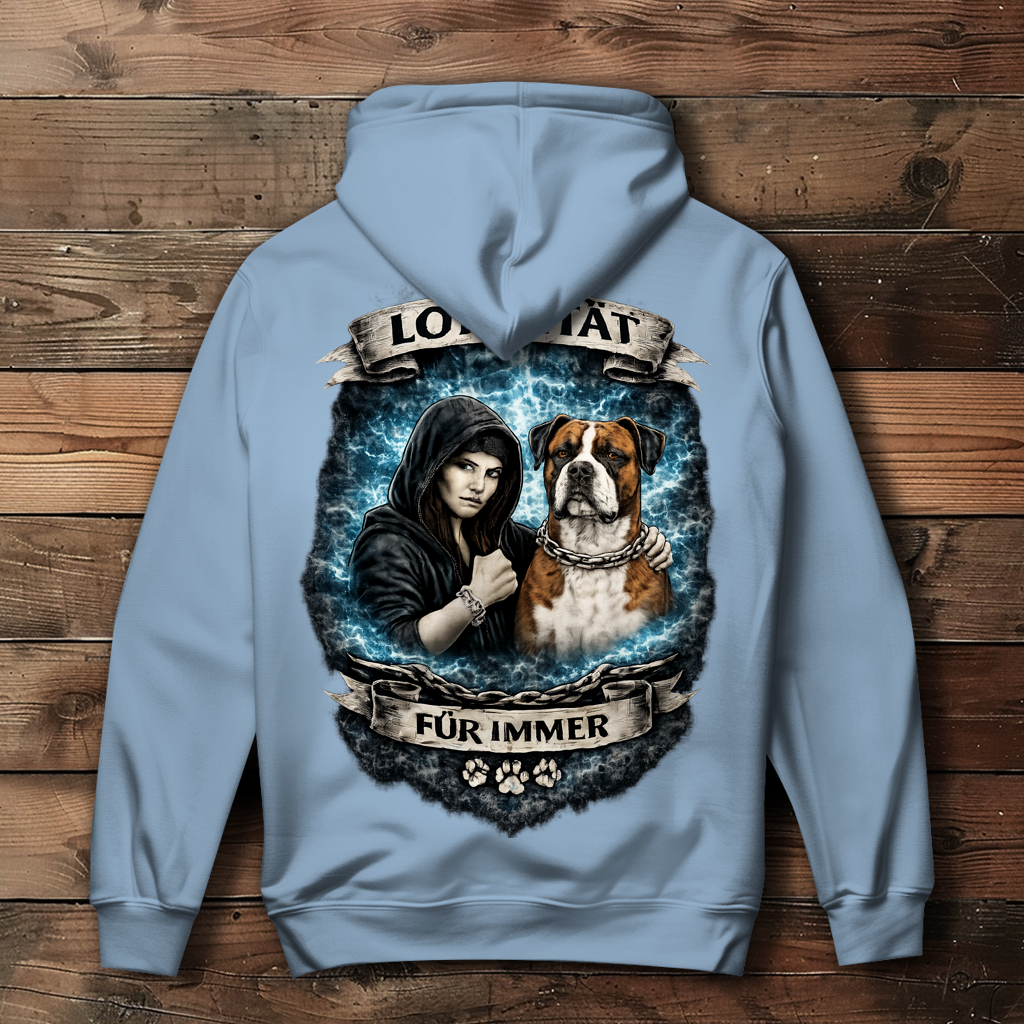 Damen Hoodie La Familia für immer mit Bulldogge