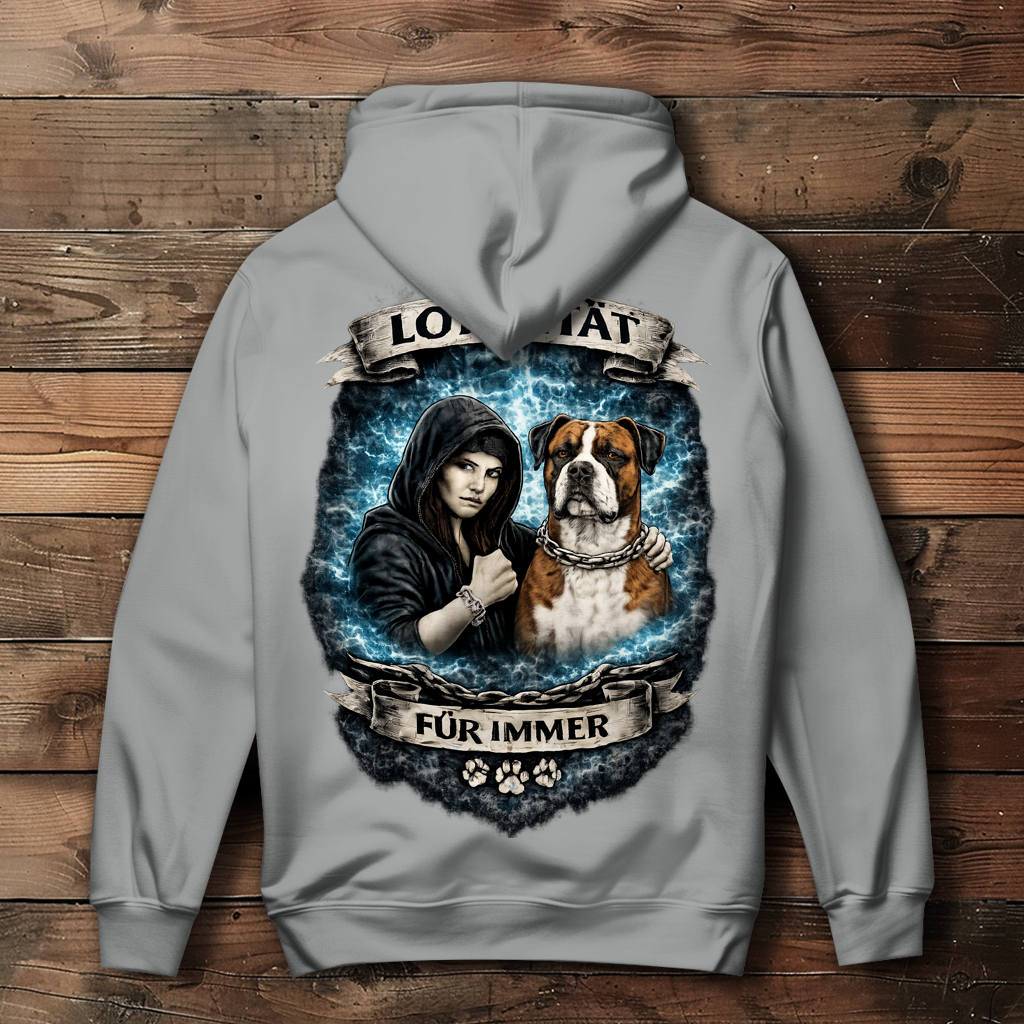 Damen Hoodie La Familia für immer mit Bulldogge