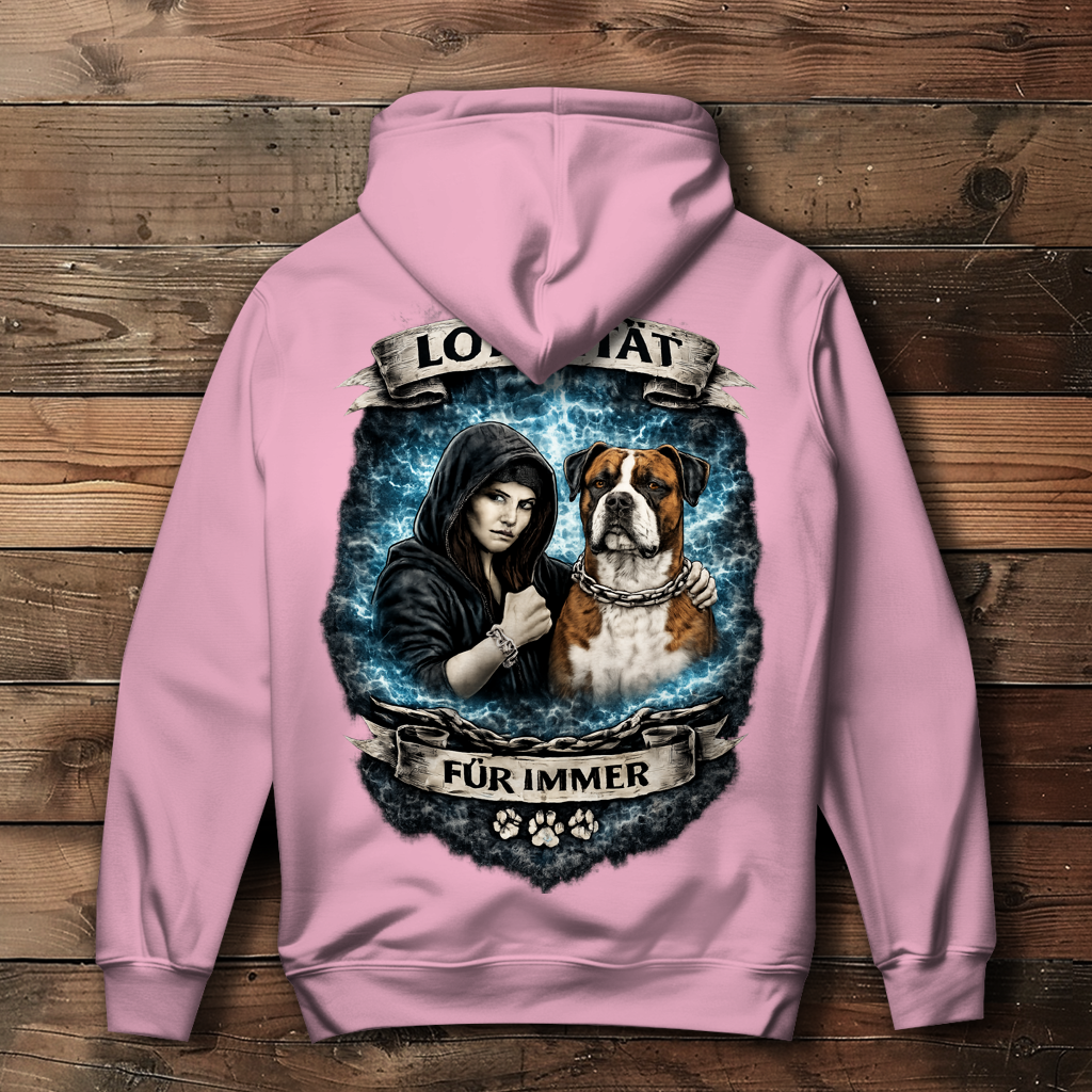 Damen Hoodie La Familia für immer mit Bulldogge