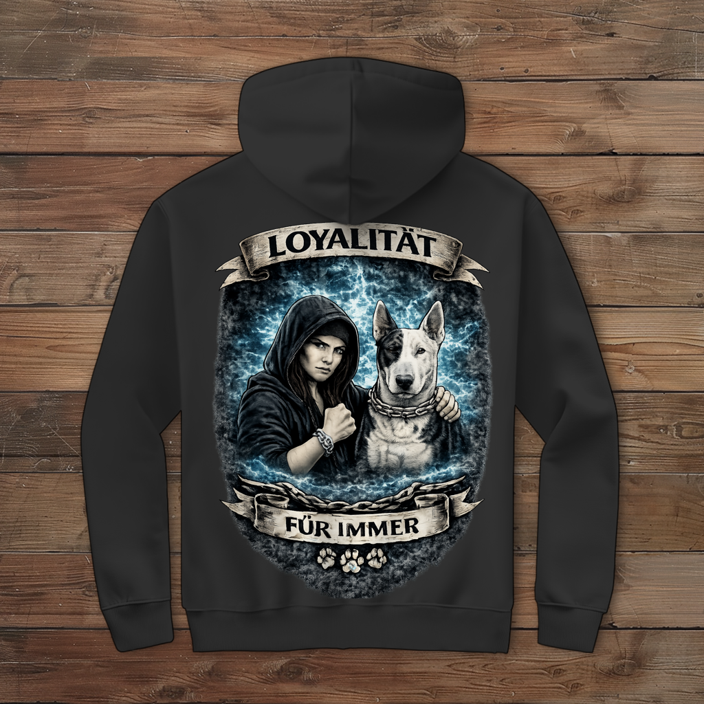 Damen Zipper Hoodie La Familia für immer mit Bull Terrier