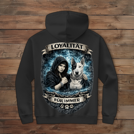 Damen Zipper Hoodie La Familia für immer mit Bull Terrier