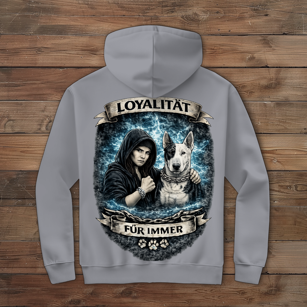 Damen Zipper Hoodie La Familia für immer mit Bull Terrier