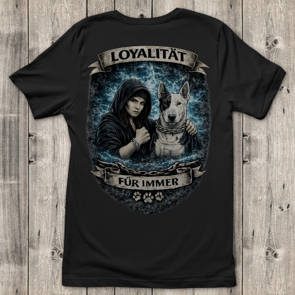 Damen T-Shirt La Familia für immer mit Bull Terrier