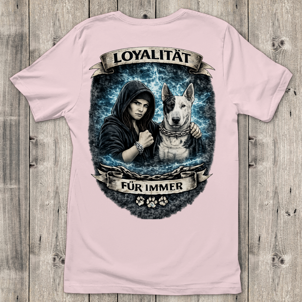 Damen T-Shirt La Familia für immer mit Bull Terrier