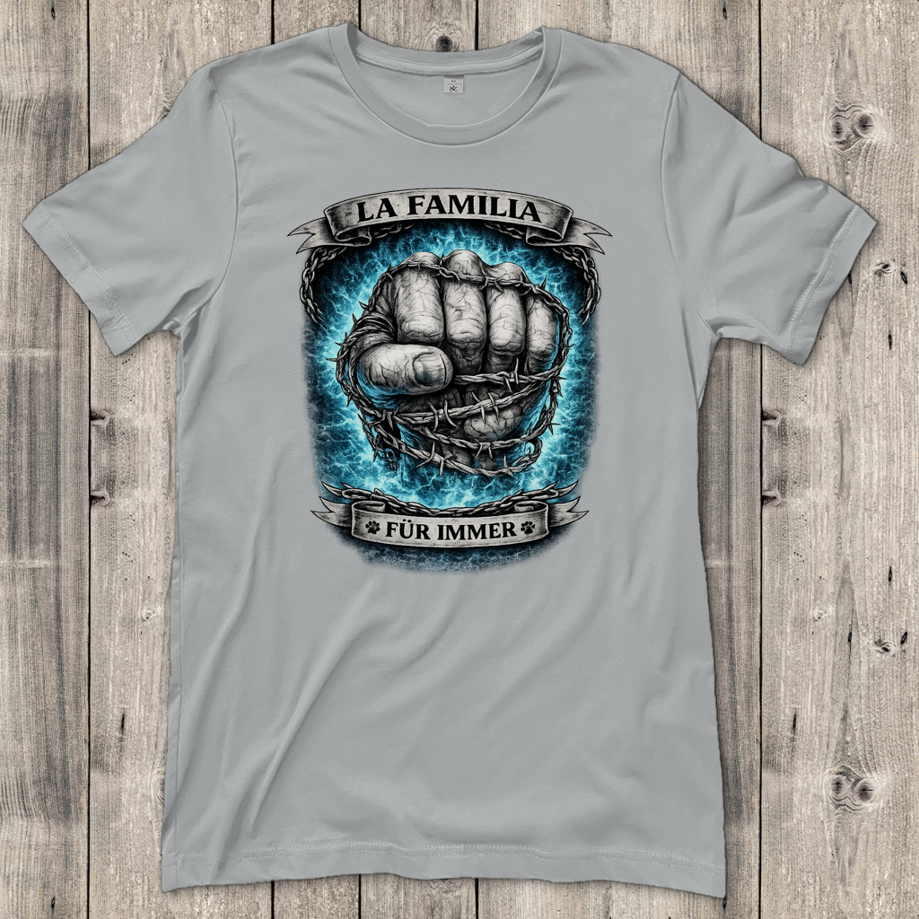 Damen T-Shirt La Familia für immer mit Bull Terrier