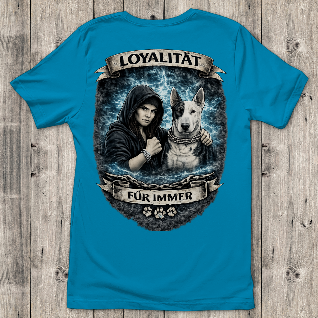 Damen T-Shirt La Familia für immer mit Bull Terrier