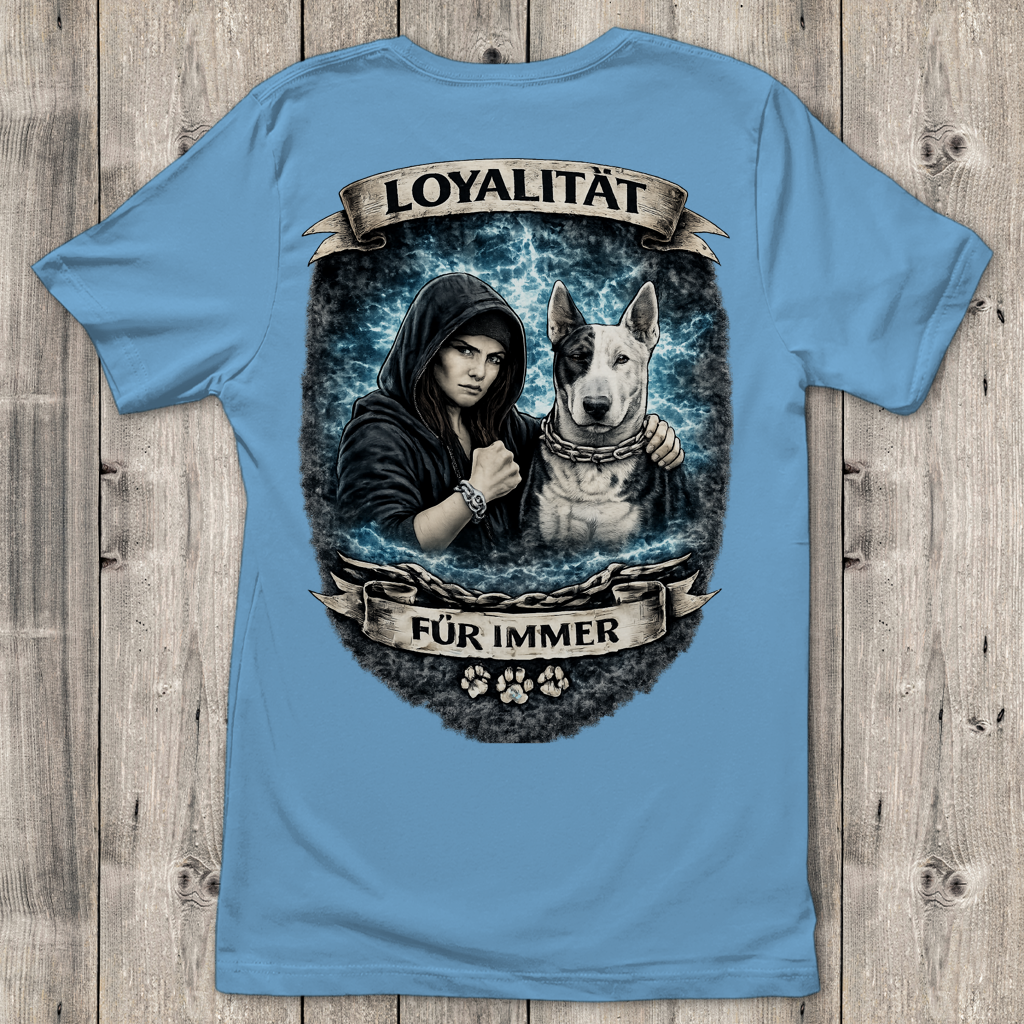 Damen T-Shirt La Familia für immer mit Bull Terrier