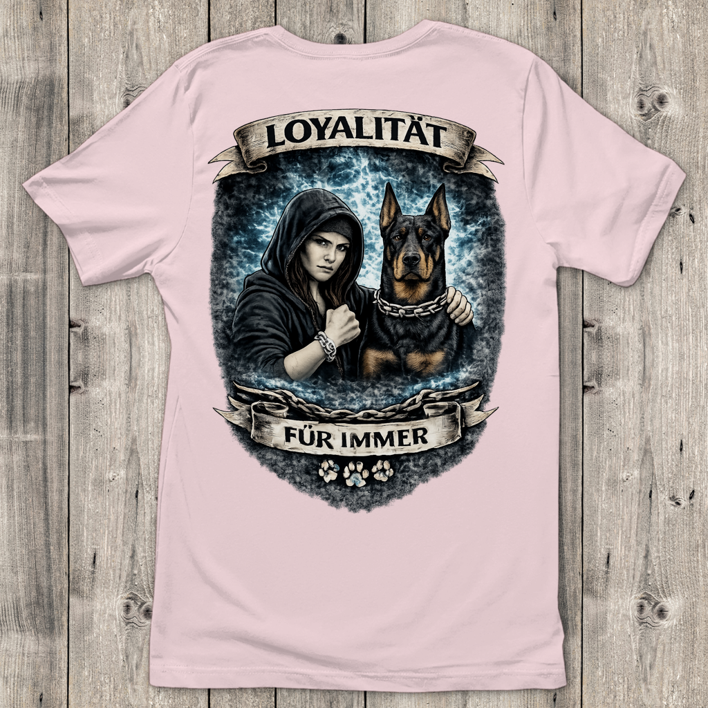 Damen T-Shirt La Familia für immer mit Dobermann