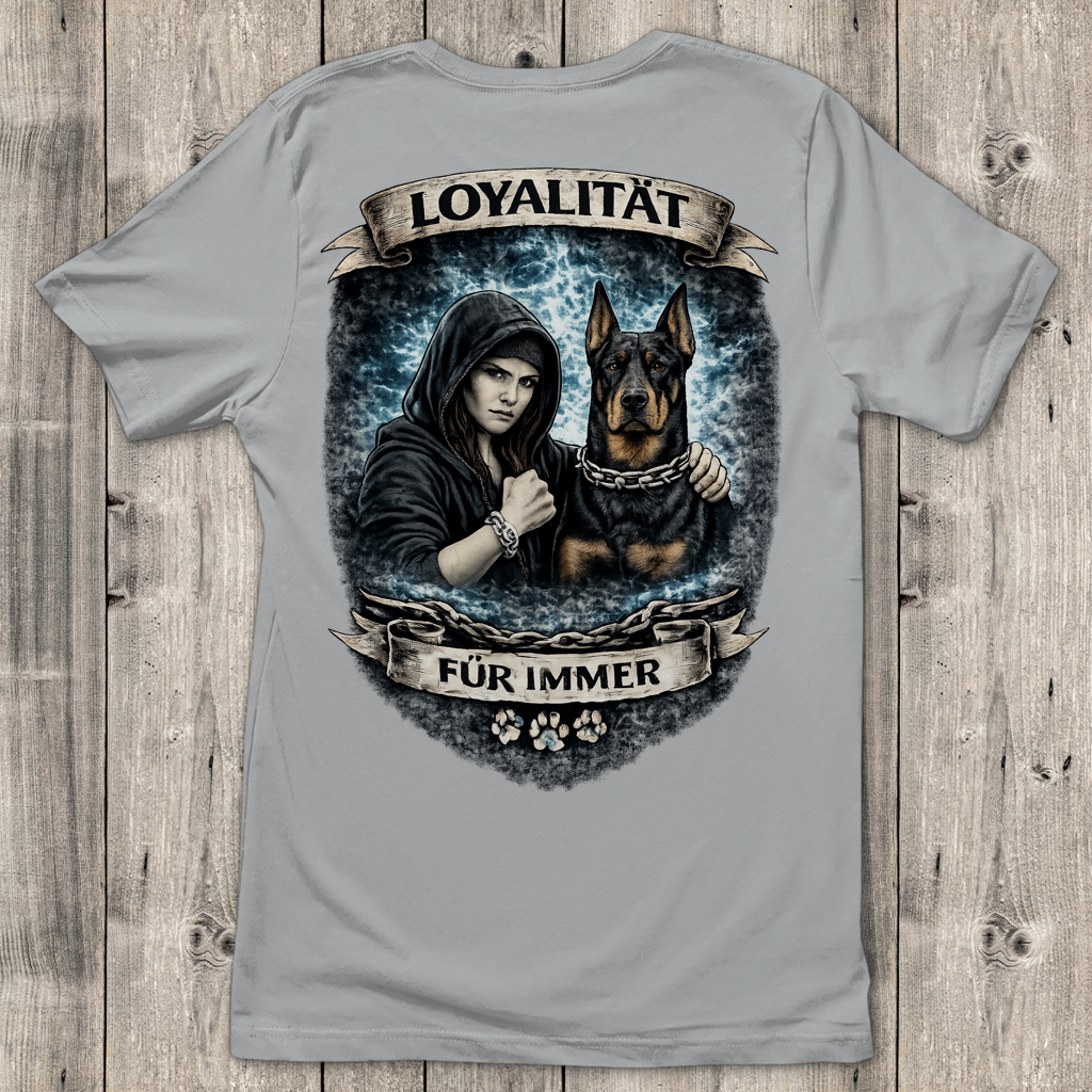 Damen T-Shirt La Familia für immer mit Dobermann