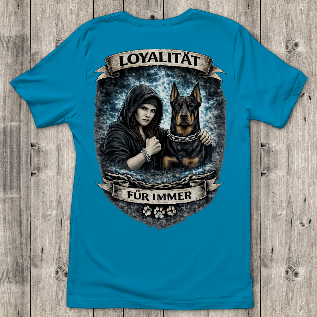 Damen T-Shirt La Familia für immer mit Dobermann