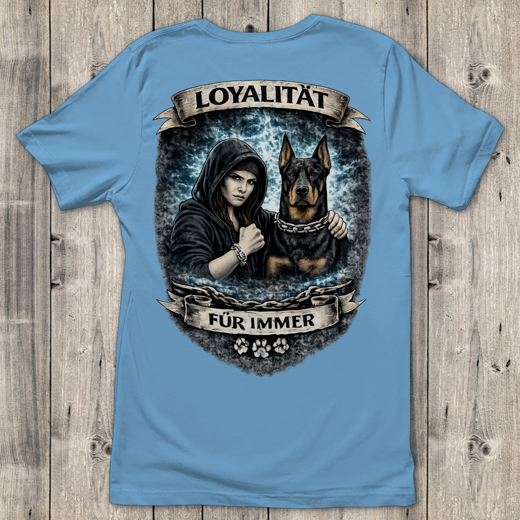 Damen T-Shirt La Familia für immer mit Dobermann