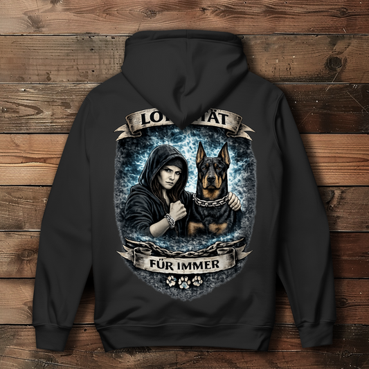 Damen Hoodie La Familia für immer mit Dobermann