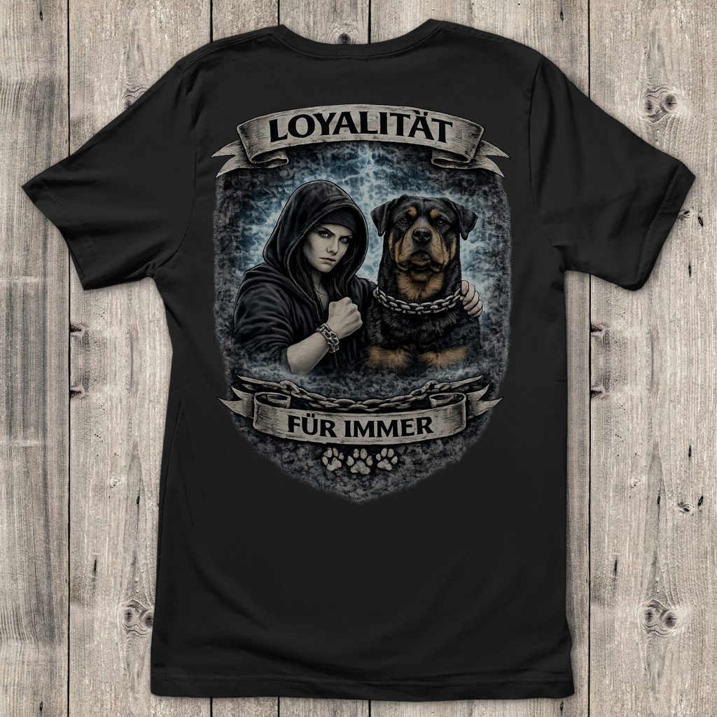 Damen T-Shirt La Familia für immer mit Rottweiler
