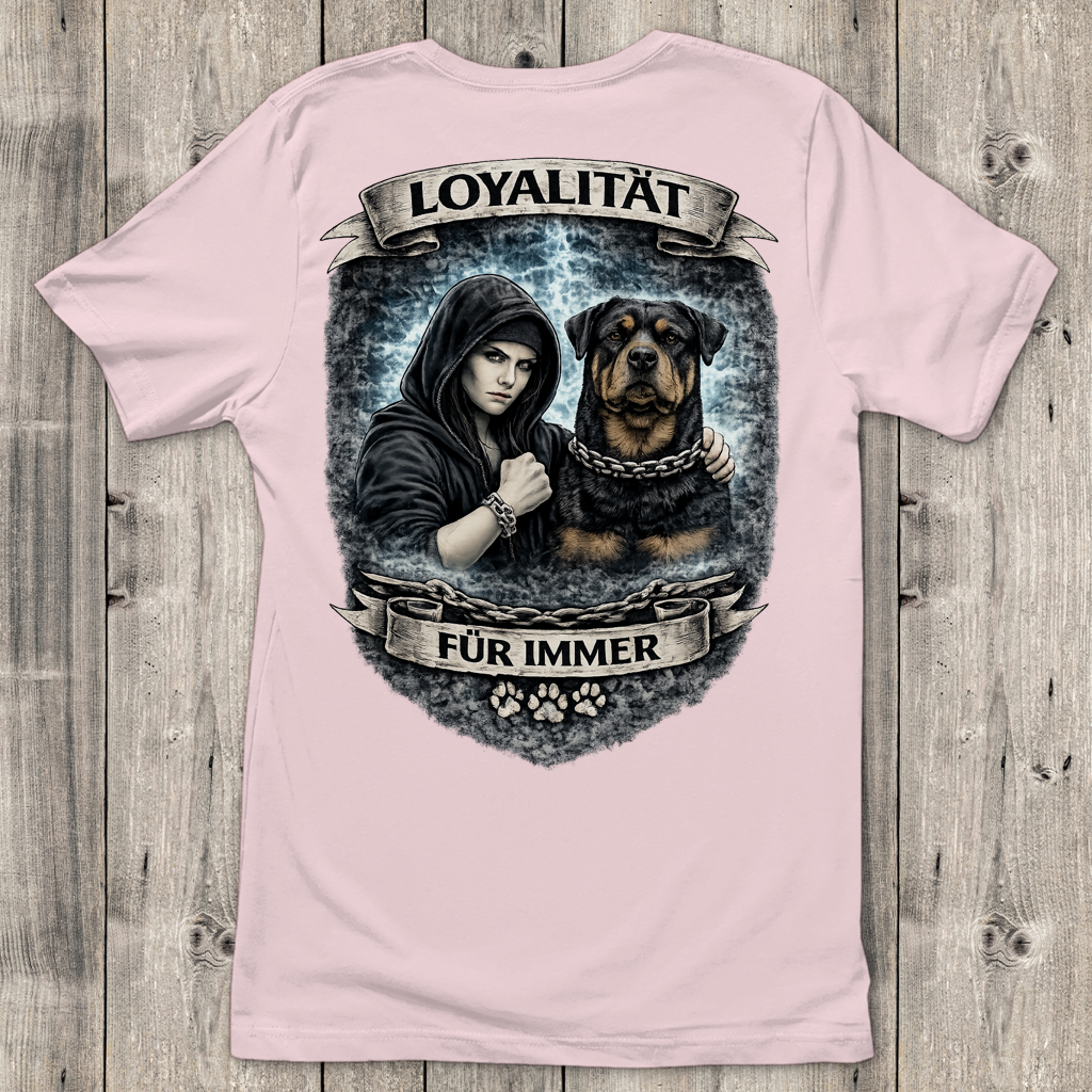 Damen T-Shirt La Familia für immer mit Rottweiler