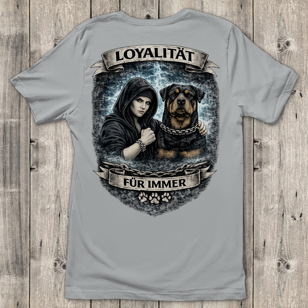 Damen T-Shirt La Familia für immer mit Rottweiler