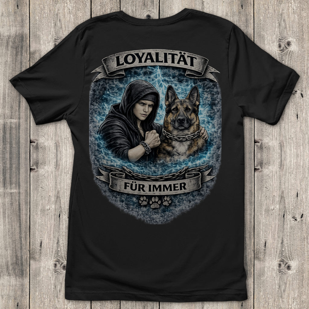 Damen T-Shirt La Familia für immer mit Schäferhund
