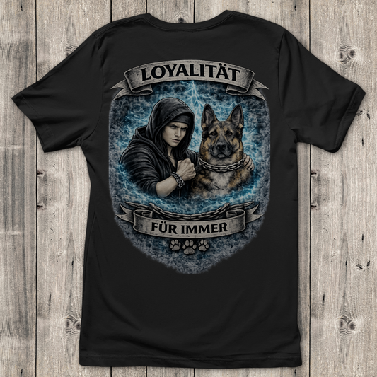 Damen T-Shirt La Familia für immer mit Schäferhund