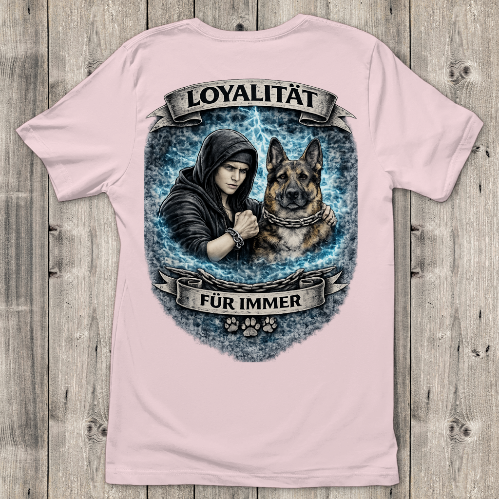 Damen T-Shirt La Familia für immer mit Schäferhund