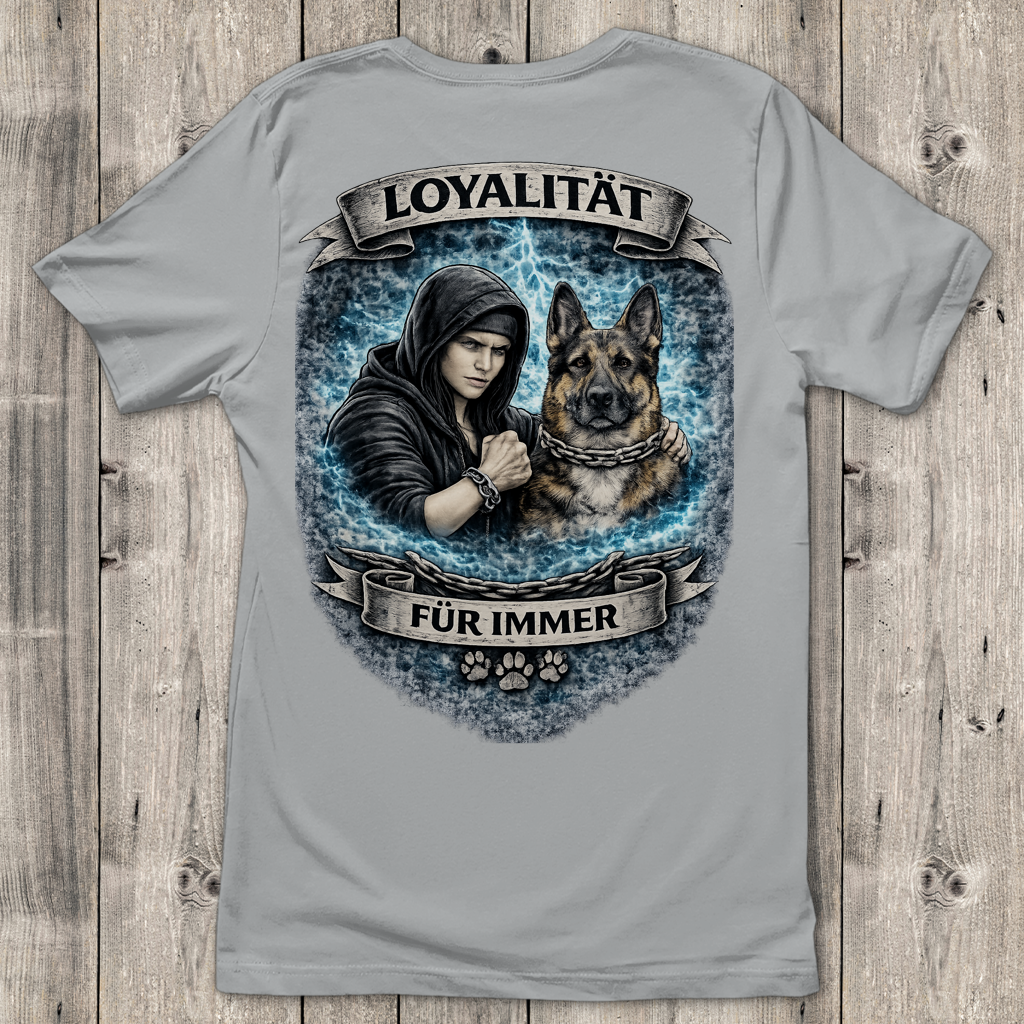 Damen T-Shirt La Familia für immer mit Schäferhund