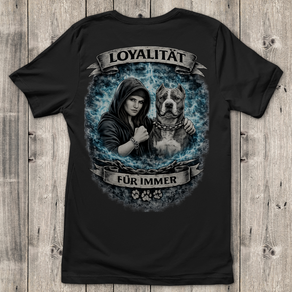 Damen T-Shirt La Familia für immer mit Staffordshine Terrier