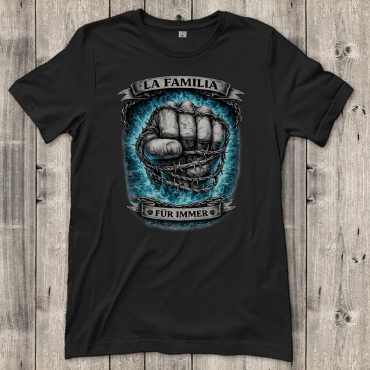 Damen T-Shirt La Familia für immer mit Staffordshine Terrier