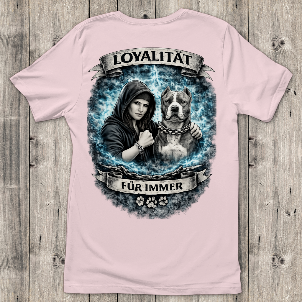Damen T-Shirt La Familia für immer mit Staffordshine Terrier
