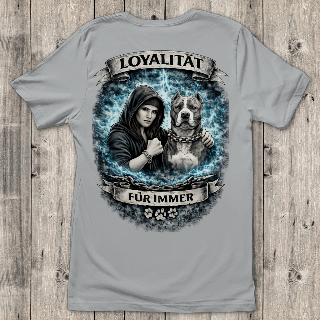 Damen T-Shirt La Familia für immer mit Staffordshine Terrier