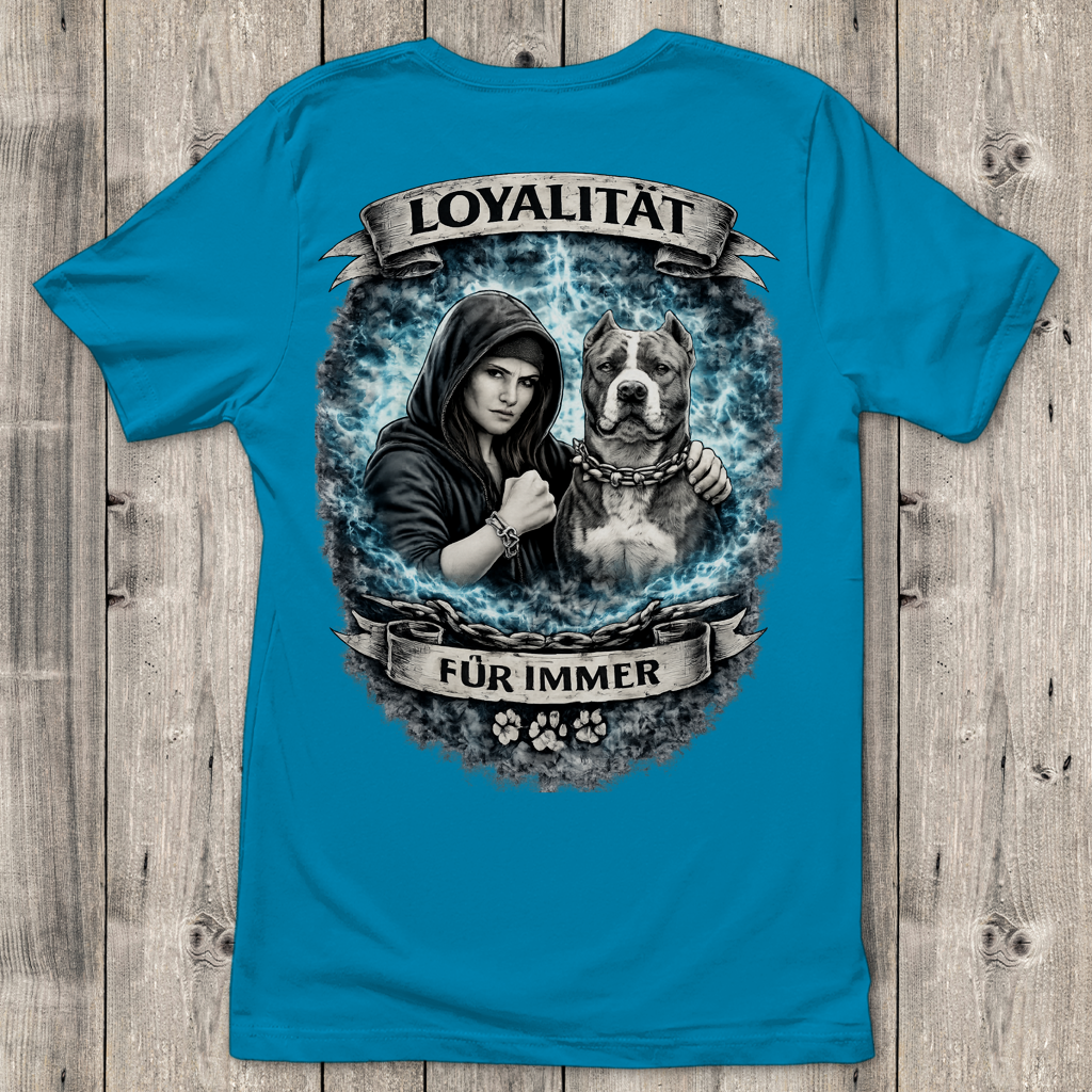 Damen T-Shirt La Familia für immer mit Staffordshine Terrier